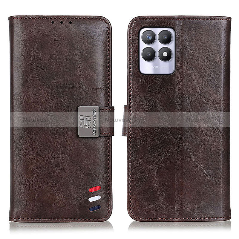 Leather Case Stands Flip Cover Holder D07Y for Realme 8i Brown