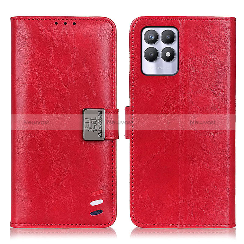 Leather Case Stands Flip Cover Holder D07Y for Realme 8i Red