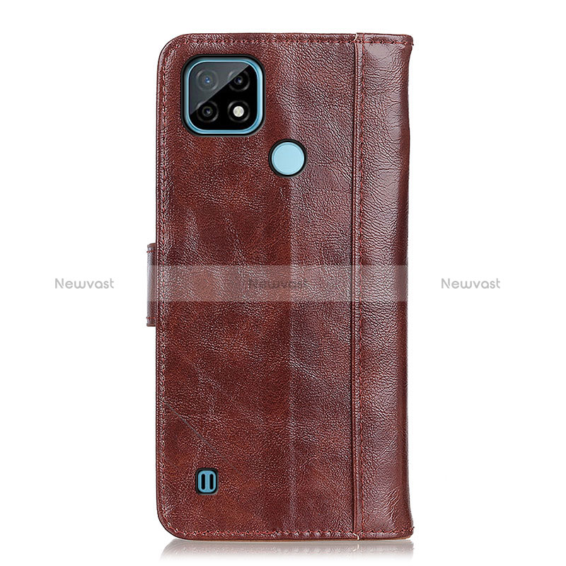 Leather Case Stands Flip Cover Holder D07Y for Realme C21 Brown