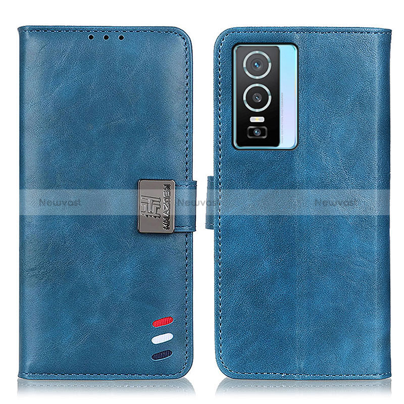 Leather Case Stands Flip Cover Holder D07Y for Vivo Y74s 5G Sky Blue