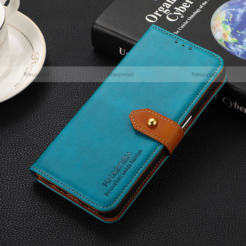 Leather Case Stands Flip Cover Holder D07Y for Xiaomi Poco C65 Cyan