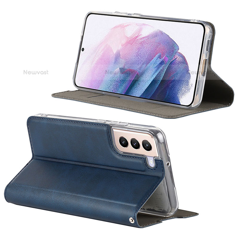 Leather Case Stands Flip Cover Holder D08T for Samsung Galaxy S21 Plus 5G Blue