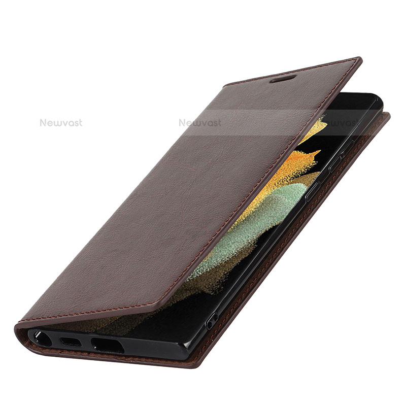 Leather Case Stands Flip Cover Holder D08T for Samsung Galaxy S22 Ultra 5G