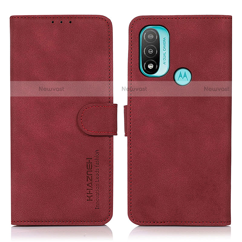 Leather Case Stands Flip Cover Holder D08Y for Motorola Moto E20 Red