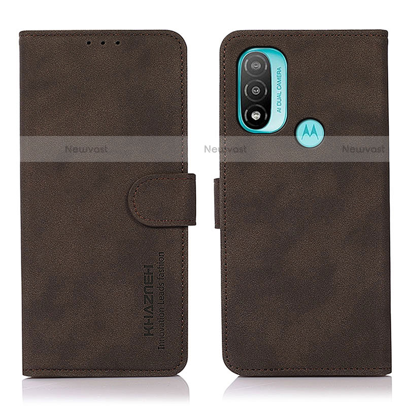 Leather Case Stands Flip Cover Holder D08Y for Motorola Moto E30 Brown