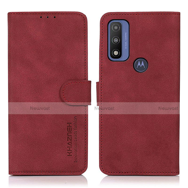 Leather Case Stands Flip Cover Holder D08Y for Motorola Moto G Pure Red