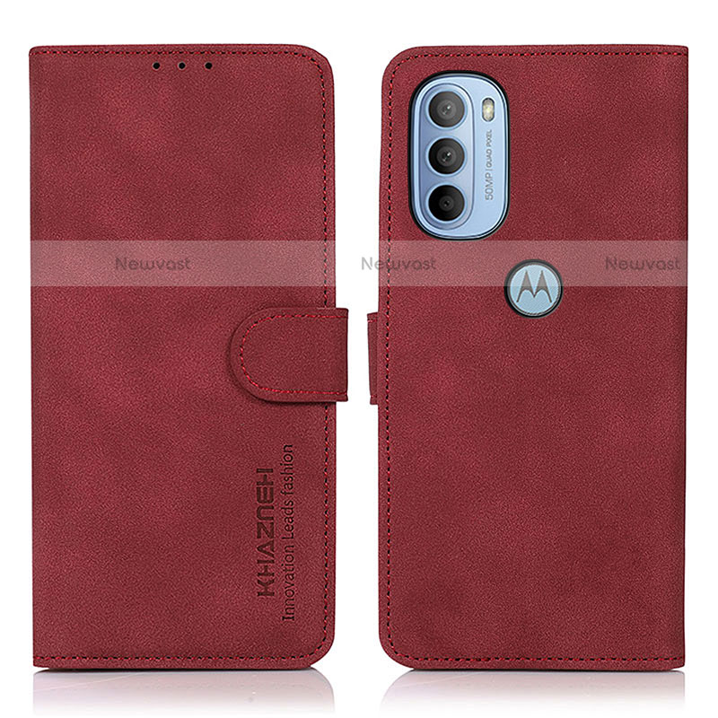 Leather Case Stands Flip Cover Holder D08Y for Motorola Moto G31 Red