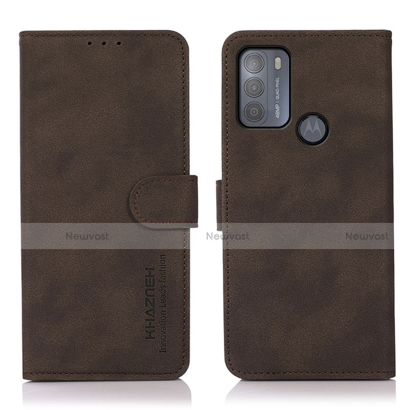 Leather Case Stands Flip Cover Holder D08Y for Motorola Moto G50 Brown