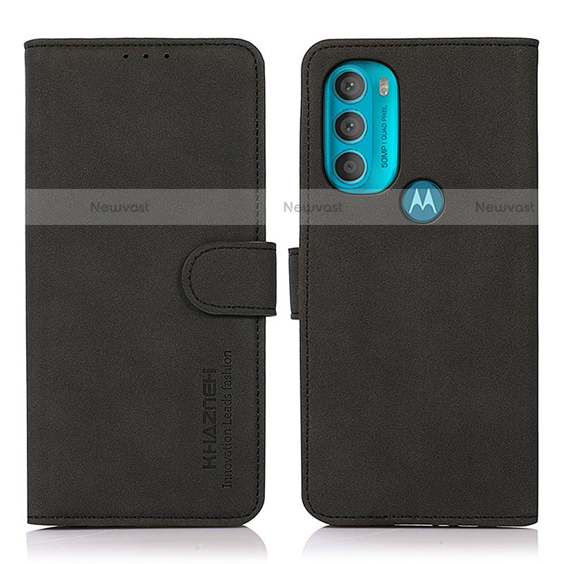 Leather Case Stands Flip Cover Holder D08Y for Motorola Moto G71 5G Black