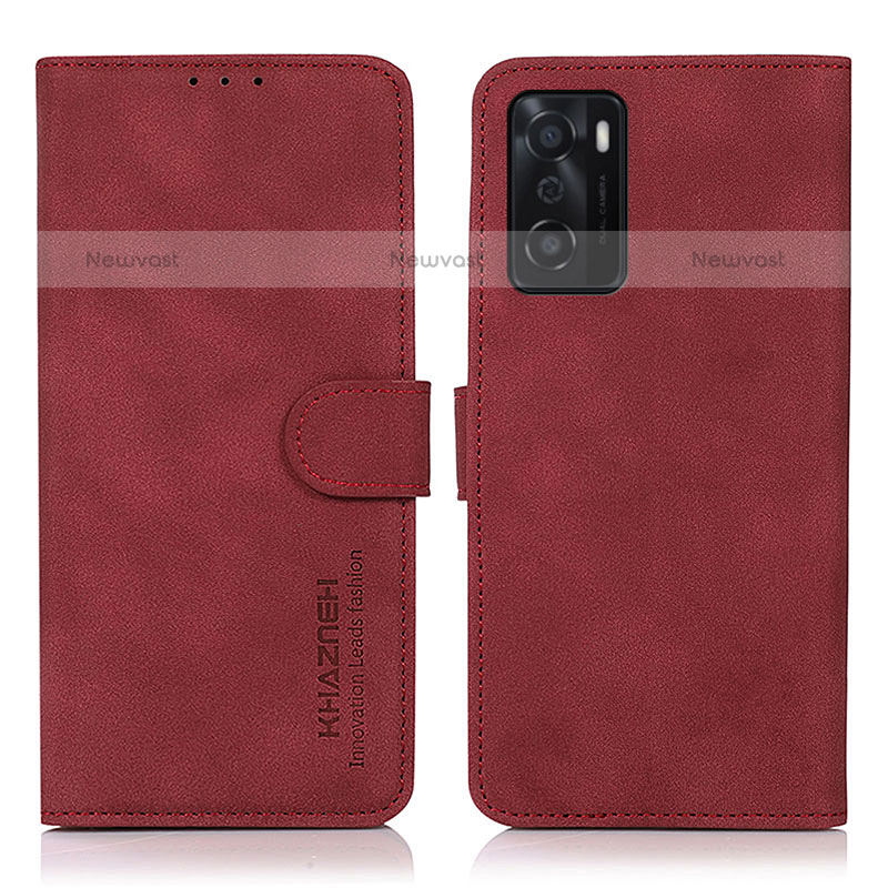 Leather Case Stands Flip Cover Holder D08Y for Oppo A55S 5G Red