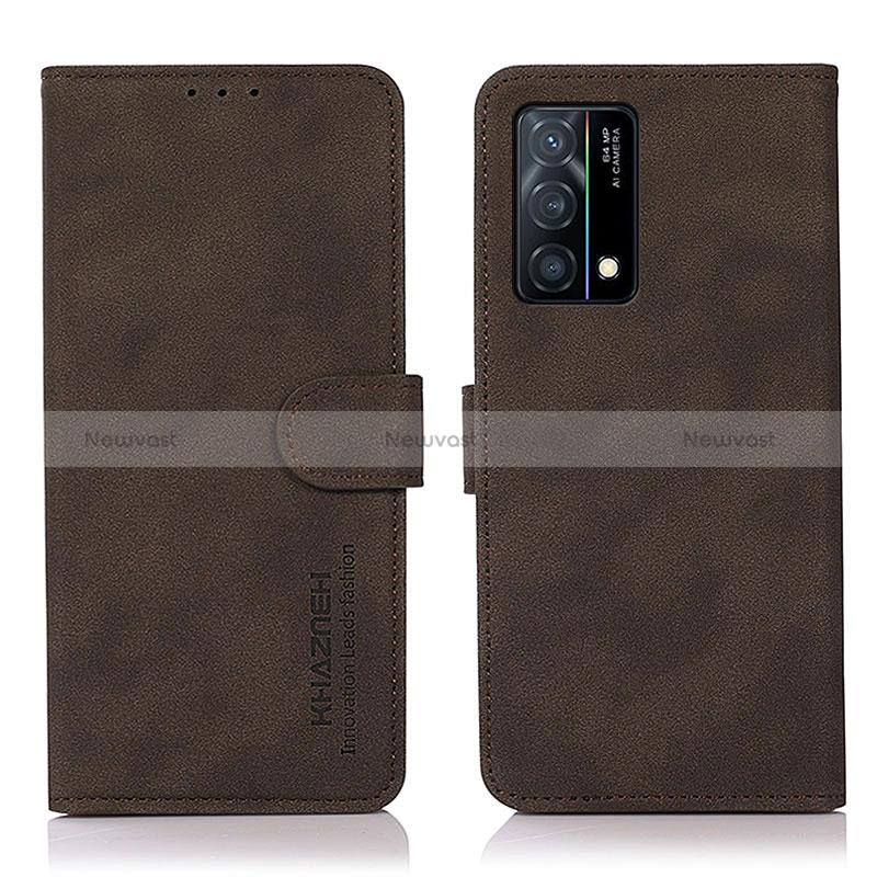 Leather Case Stands Flip Cover Holder D08Y for Oppo K9 5G Brown