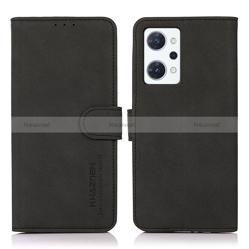 Leather Case Stands Flip Cover Holder D08Y for Oppo Reno7 A Black