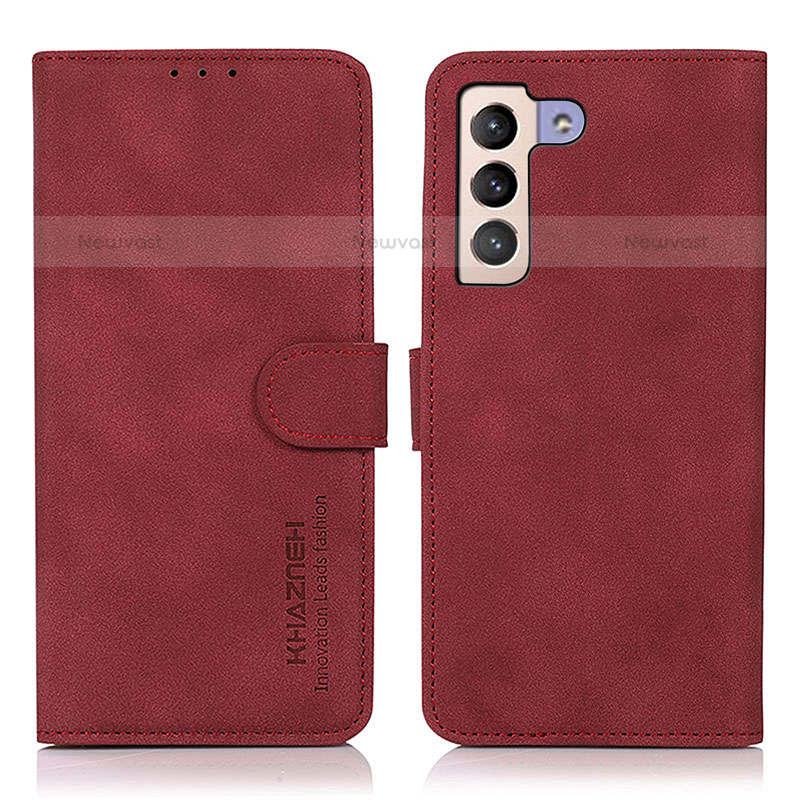 Leather Case Stands Flip Cover Holder D08Y for Samsung Galaxy S21 5G Red