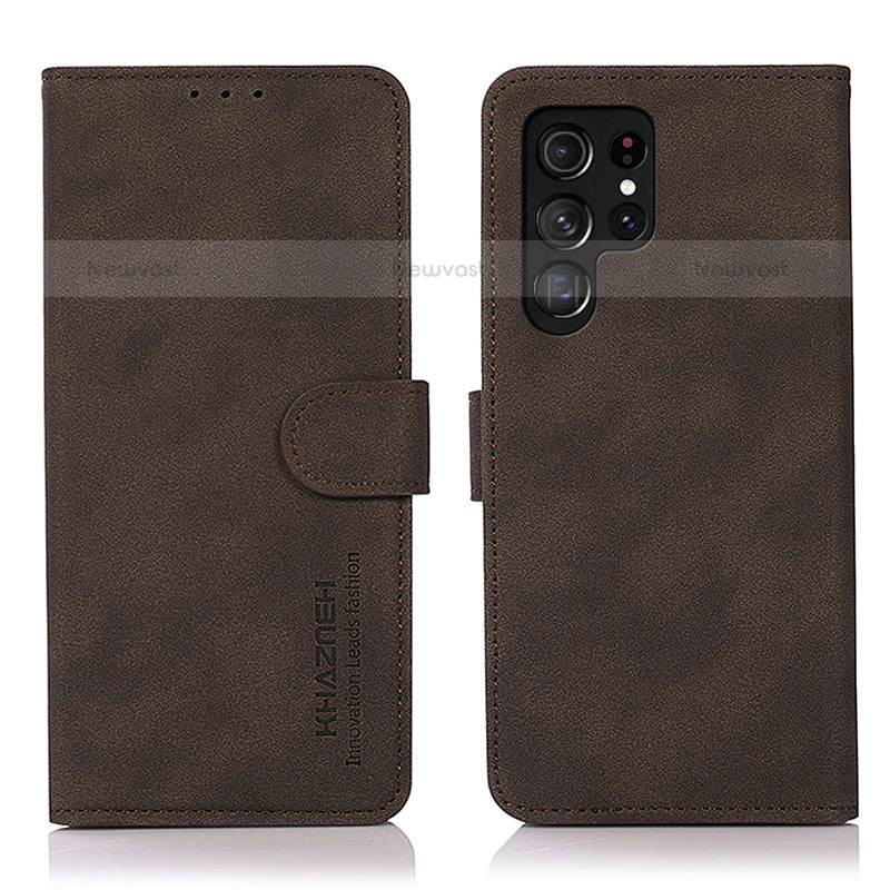 Leather Case Stands Flip Cover Holder D08Y for Samsung Galaxy S23 Ultra 5G Brown