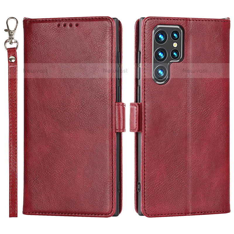 Leather Case Stands Flip Cover Holder D09T for Samsung Galaxy S21 Ultra 5G Red