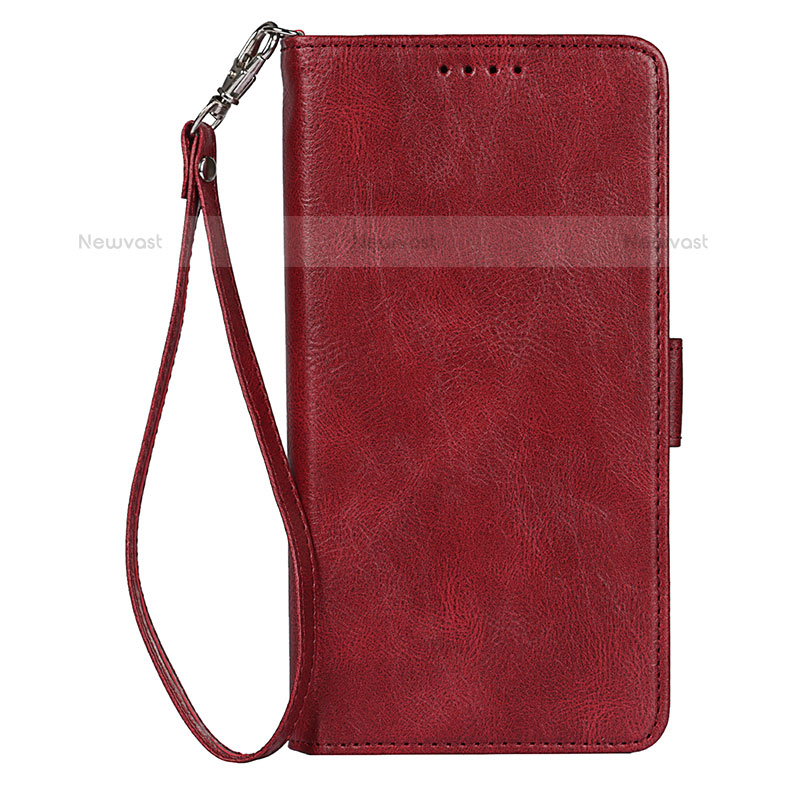 Leather Case Stands Flip Cover Holder D09T for Samsung Galaxy S22 5G Red