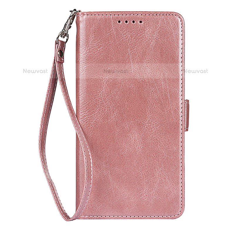 Leather Case Stands Flip Cover Holder D09T for Samsung Galaxy S22 5G Rose Gold