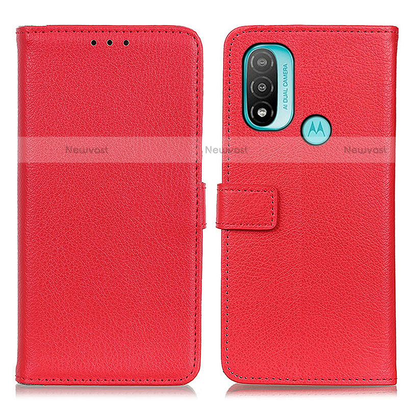 Leather Case Stands Flip Cover Holder D09Y for Motorola Moto E20 Red