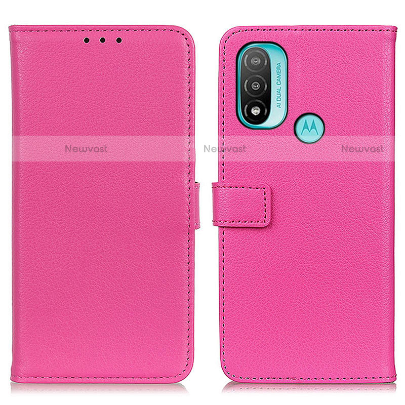 Leather Case Stands Flip Cover Holder D09Y for Motorola Moto E30 Hot Pink