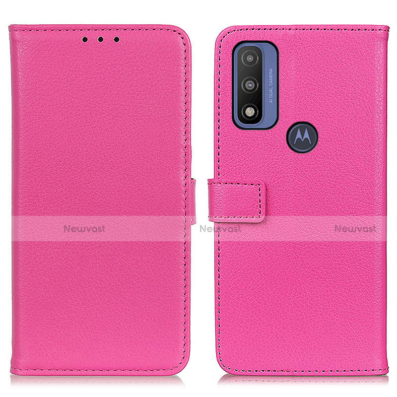 Leather Case Stands Flip Cover Holder D09Y for Motorola Moto G Pure Hot Pink