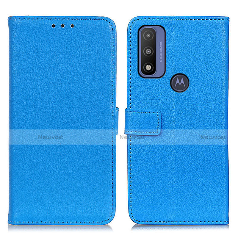 Leather Case Stands Flip Cover Holder D09Y for Motorola Moto G Pure Sky Blue