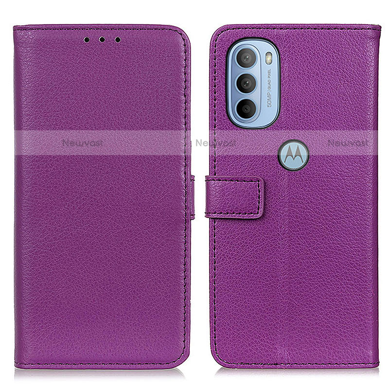 Leather Case Stands Flip Cover Holder D09Y for Motorola Moto G31 Purple