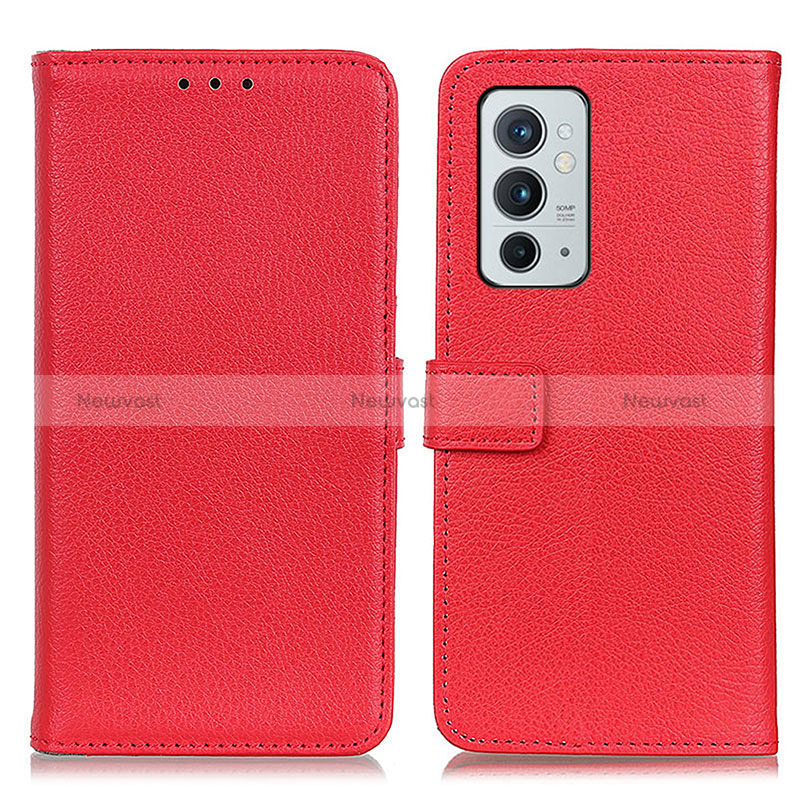 Leather Case Stands Flip Cover Holder D09Y for OnePlus 9RT 5G Red