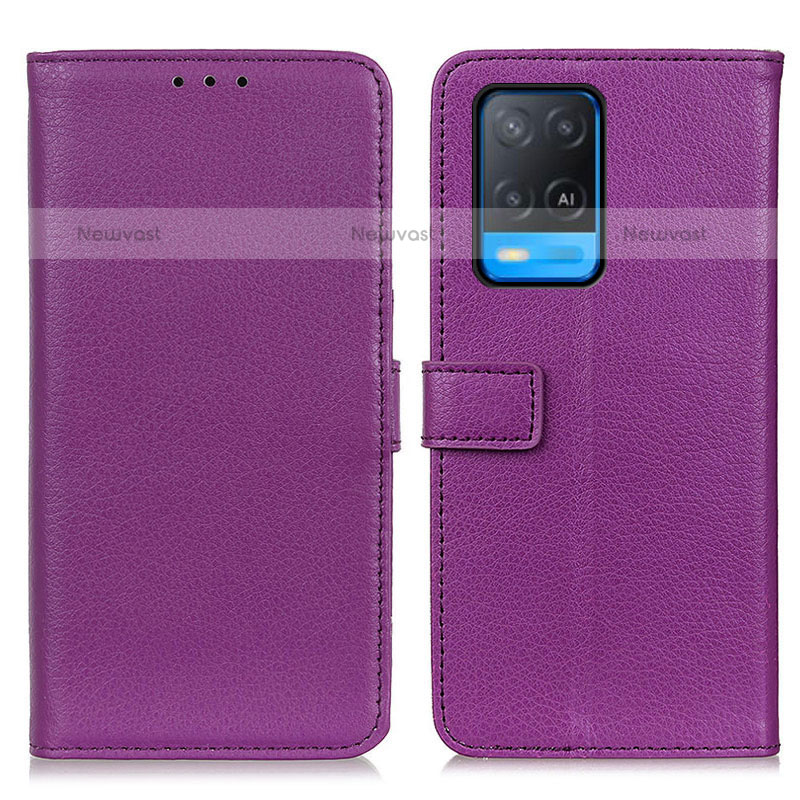 Leather Case Stands Flip Cover Holder D09Y for Oppo A54 4G Purple