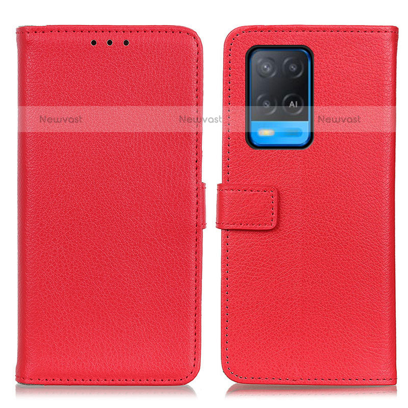 Leather Case Stands Flip Cover Holder D09Y for Oppo A54 4G Red