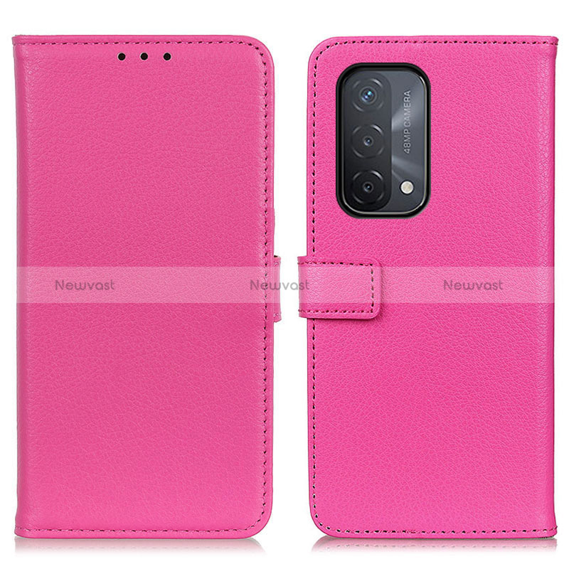 Leather Case Stands Flip Cover Holder D09Y for Oppo A54 5G Hot Pink