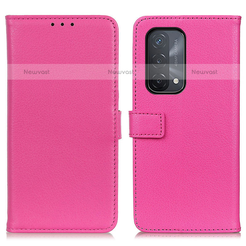 Leather Case Stands Flip Cover Holder D09Y for Oppo A93 5G Hot Pink