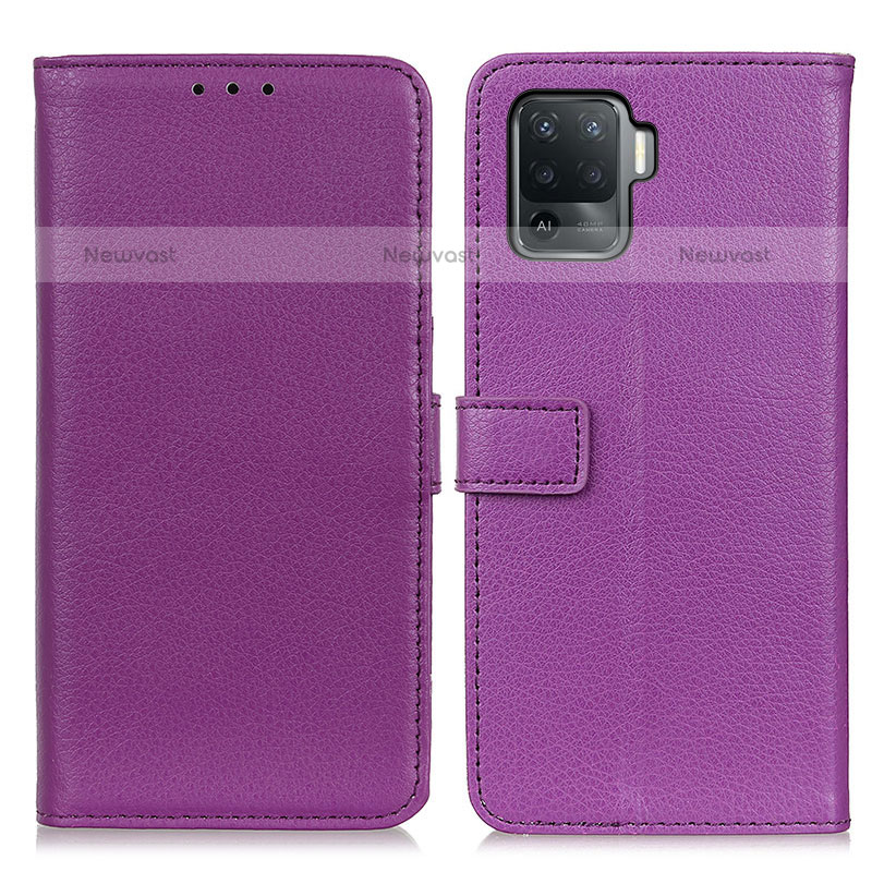 Leather Case Stands Flip Cover Holder D09Y for Oppo A94 4G Purple