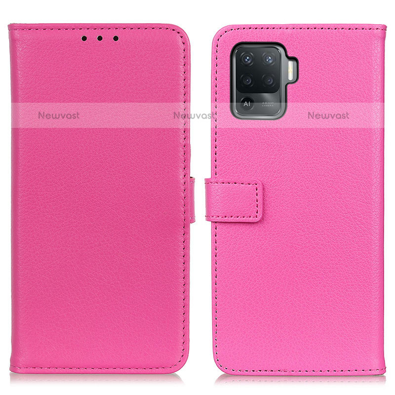 Leather Case Stands Flip Cover Holder D09Y for Oppo F19 Pro Hot Pink