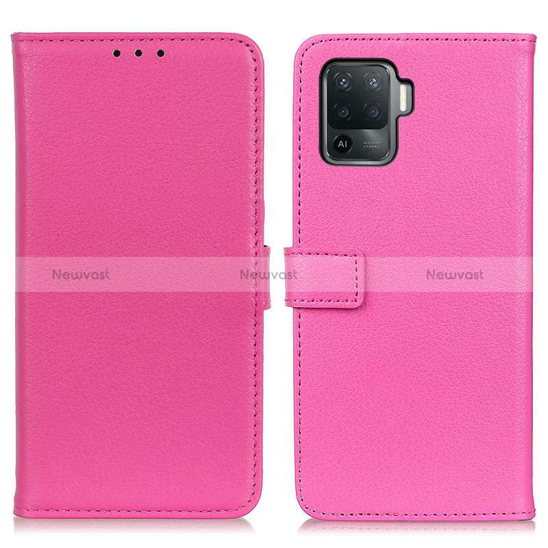 Leather Case Stands Flip Cover Holder D09Y for Oppo Reno5 F Hot Pink