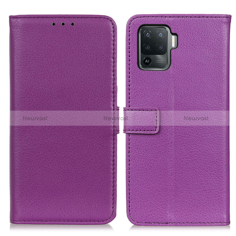 Leather Case Stands Flip Cover Holder D09Y for Oppo Reno5 Lite Purple