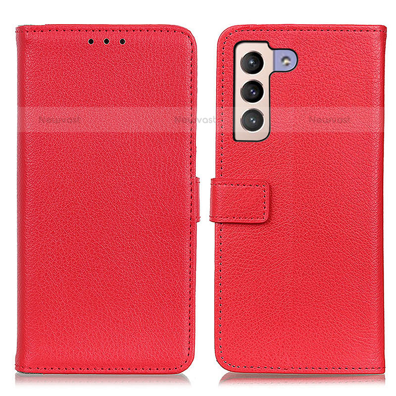 Leather Case Stands Flip Cover Holder D09Y for Samsung Galaxy S22 5G Red