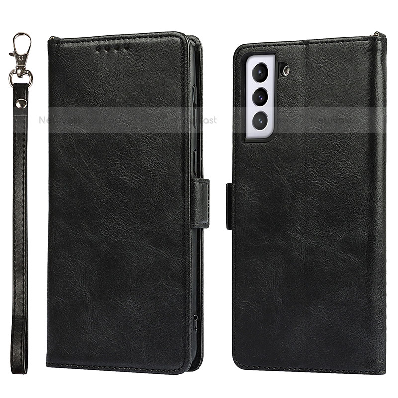 Leather Case Stands Flip Cover Holder D10T for Samsung Galaxy S21 Plus 5G Black