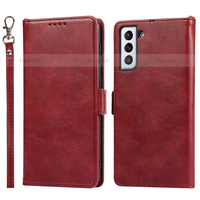 Leather Case Stands Flip Cover Holder D10T for Samsung Galaxy S21 Plus 5G Red