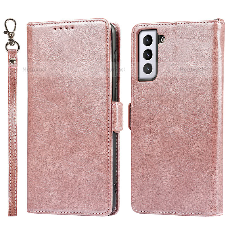 Leather Case Stands Flip Cover Holder D10T for Samsung Galaxy S21 Plus 5G Rose Gold