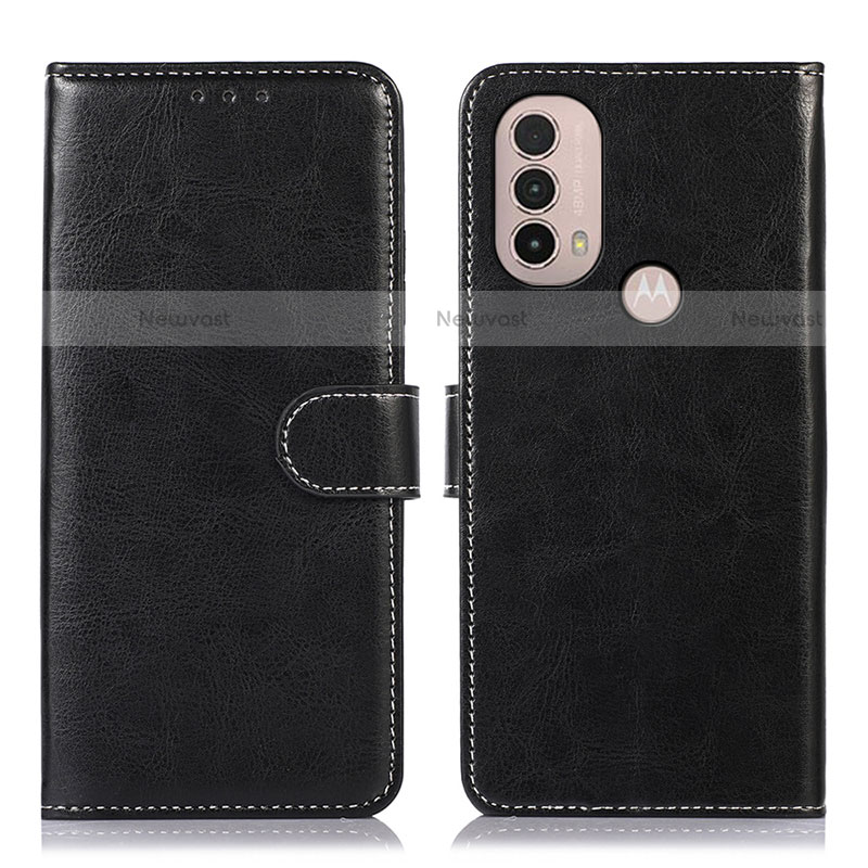 Leather Case Stands Flip Cover Holder D10Y for Motorola Moto E20 Black