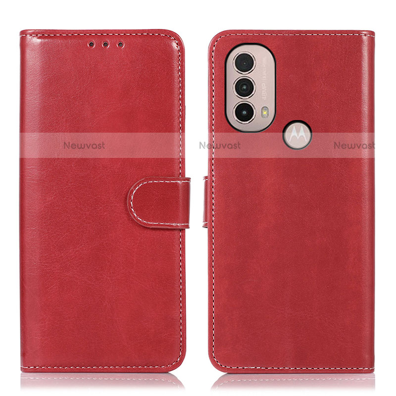 Leather Case Stands Flip Cover Holder D10Y for Motorola Moto E30 Red