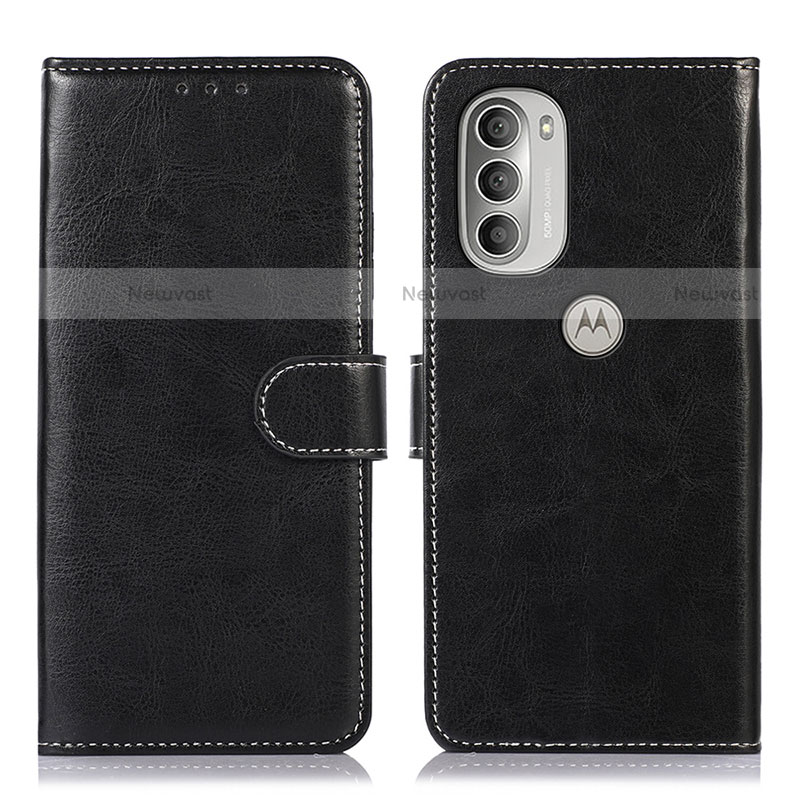 Leather Case Stands Flip Cover Holder D10Y for Motorola Moto G51 5G Black