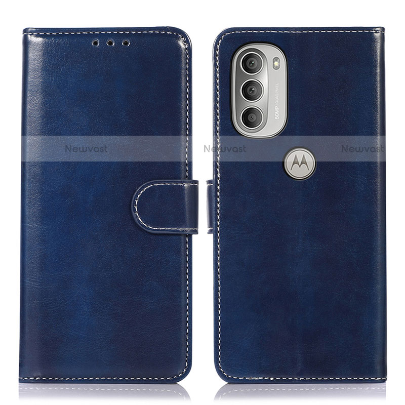 Leather Case Stands Flip Cover Holder D10Y for Motorola Moto G51 5G Blue