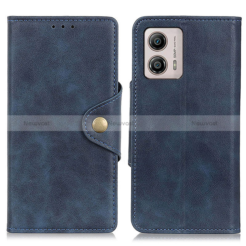 Leather Case Stands Flip Cover Holder D10Y for Motorola Moto G53j 5G Blue