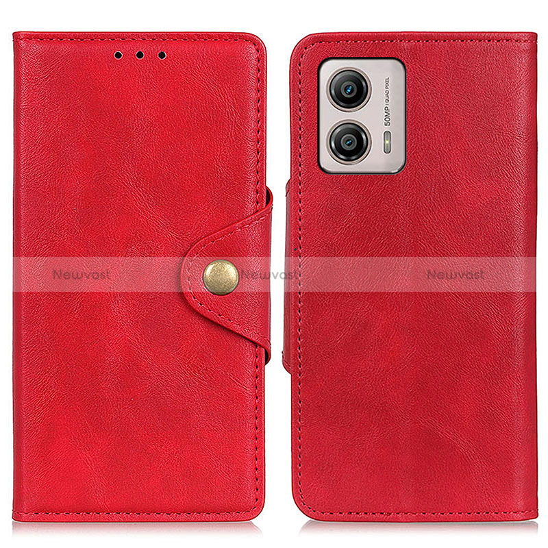 Leather Case Stands Flip Cover Holder D10Y for Motorola Moto G53j 5G Red