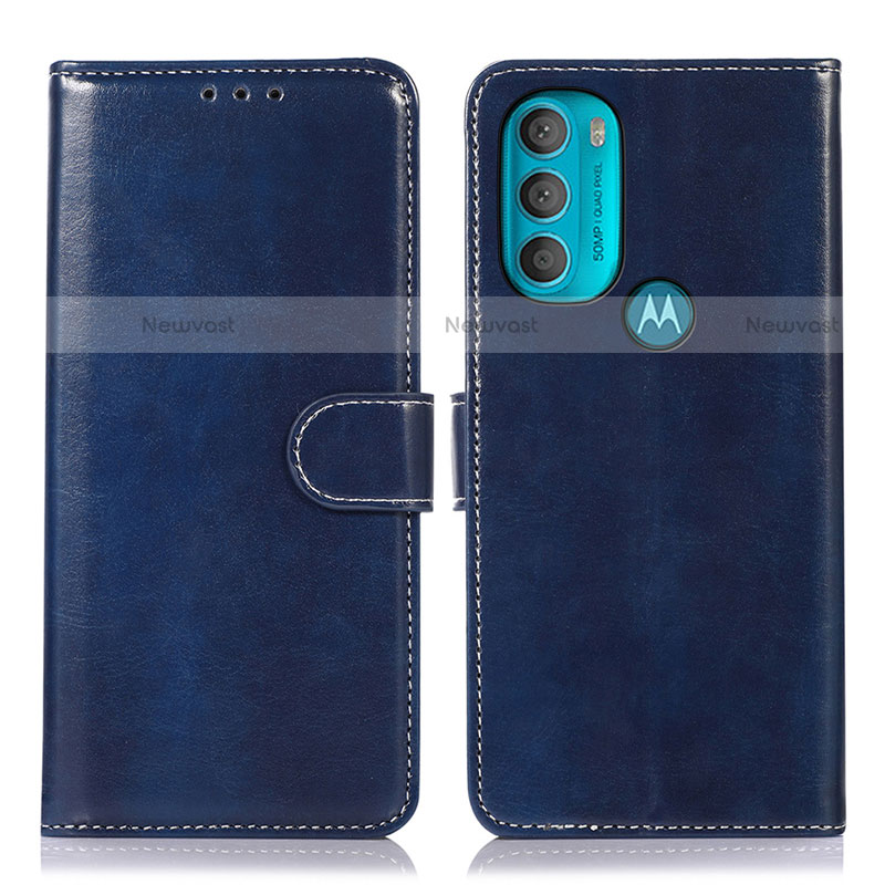 Leather Case Stands Flip Cover Holder D10Y for Motorola Moto G71 5G Blue