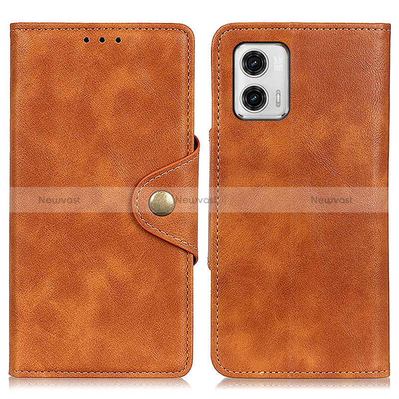 Leather Case Stands Flip Cover Holder D10Y for Motorola Moto G73 5G Brown