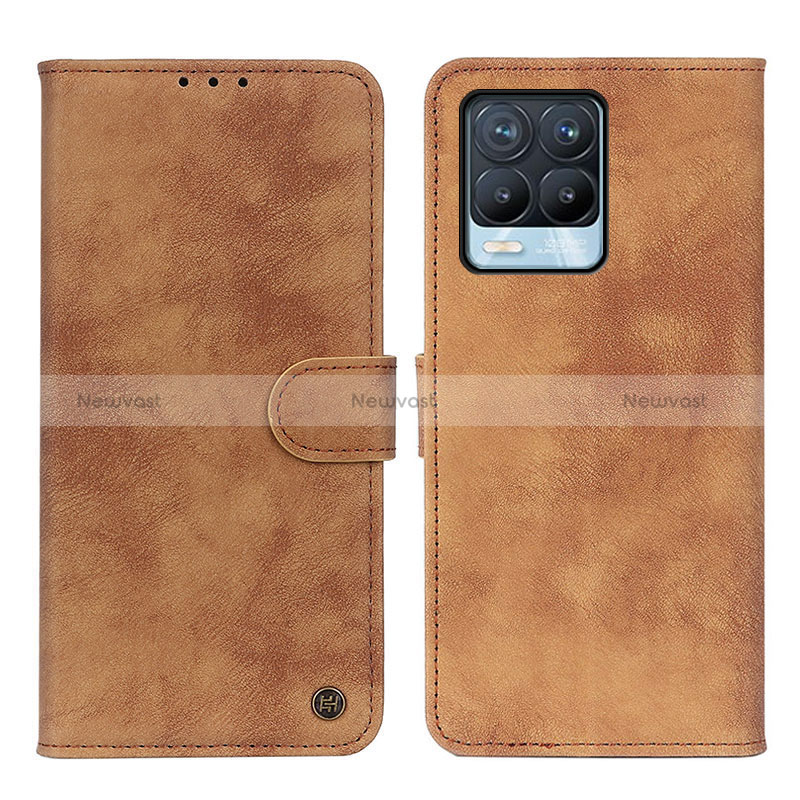 Leather Case Stands Flip Cover Holder D10Y for Realme 8 4G Brown