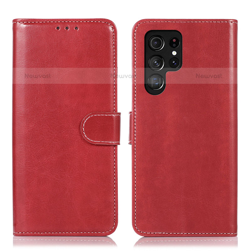 Leather Case Stands Flip Cover Holder D10Y for Samsung Galaxy S22 Ultra 5G Red