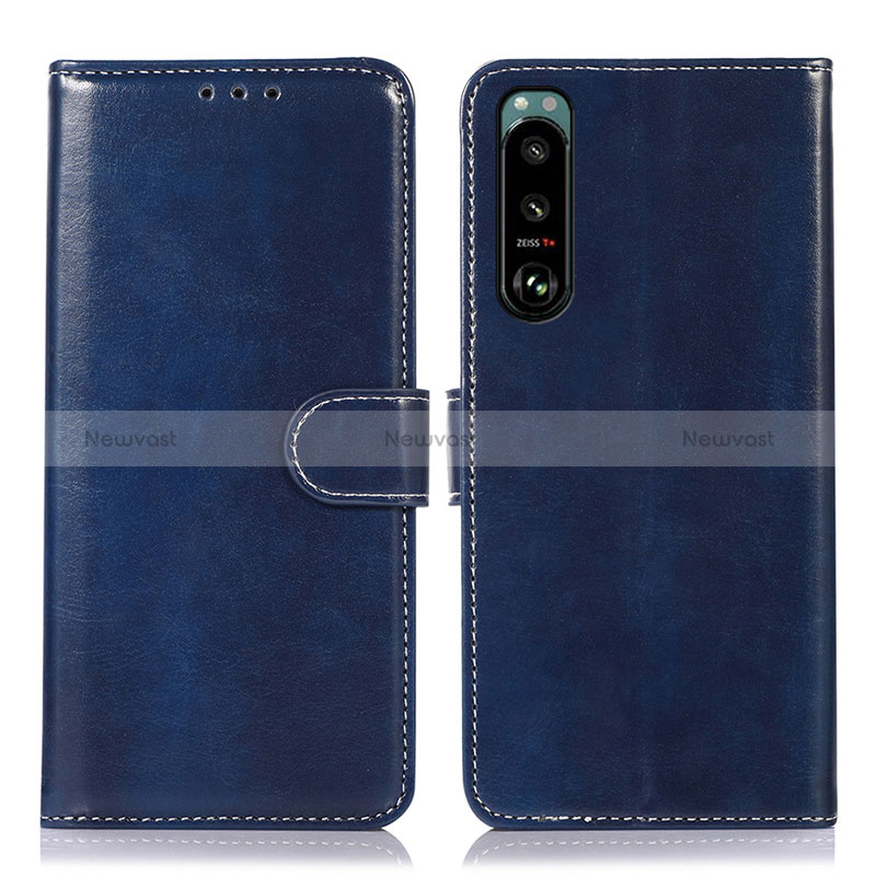 Leather Case Stands Flip Cover Holder D10Y for Sony Xperia 5 III Blue